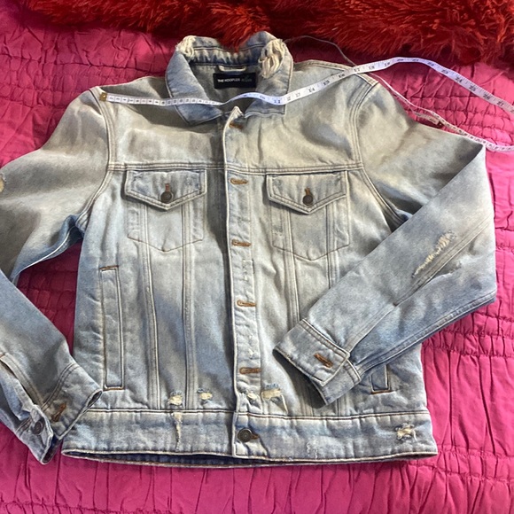 NWOT The Kooples Destroyed Denim Jacket light wash jean coat - Picture 3 of 17